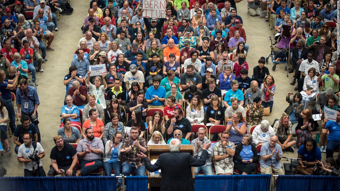 In July 2015, two months after announcing he would be seeking the Democratic Party&#39;s nomination for President, Sanders &lt;a href=&quot;http://www.cnn.com/2015/07/01/politics/bernie-sanders-crowds-wisconsin-2016/index.html&quot; target=&quot;_blank&quot;&gt;spoke to nearly 10,000 supporters&lt;/a&gt; in Madison, Wisconsin. &quot;Tonight we have made a little bit of history,&quot; he said. &quot;You may know that some 25 candidates are running for President of the United States, but tonight we have more people at a meeting for a candidate for President of the United States than any other candidate has.&quot;