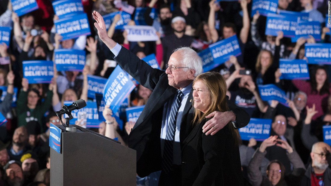 Sanders and his wife, Jane, wave to the crowd during a primary night rally in Concord, New Hampshire, in February 2016. Sanders defeated Clinton in the New Hampshire primary with 60% of the vote, becoming &lt;a href=&quot;http://www.cnn.com/2016/02/04/politics/bernie-sanders-jewish-new-hampshire-primary/index.html&quot; target=&quot;_blank&quot;&gt;the first Jewish candidate to win a presidential primary.&lt;/a&gt;