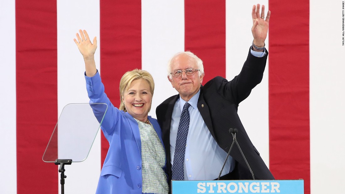 Sanders &lt;a href=&quot;http://www.cnn.com/2016/07/11/politics/hillary-clinton-bernie-sanders/&quot; target=&quot;_blank&quot;&gt;endorses&lt;/a&gt; Clinton at a rally in Portsmouth, New Hampshire, in July 2016.